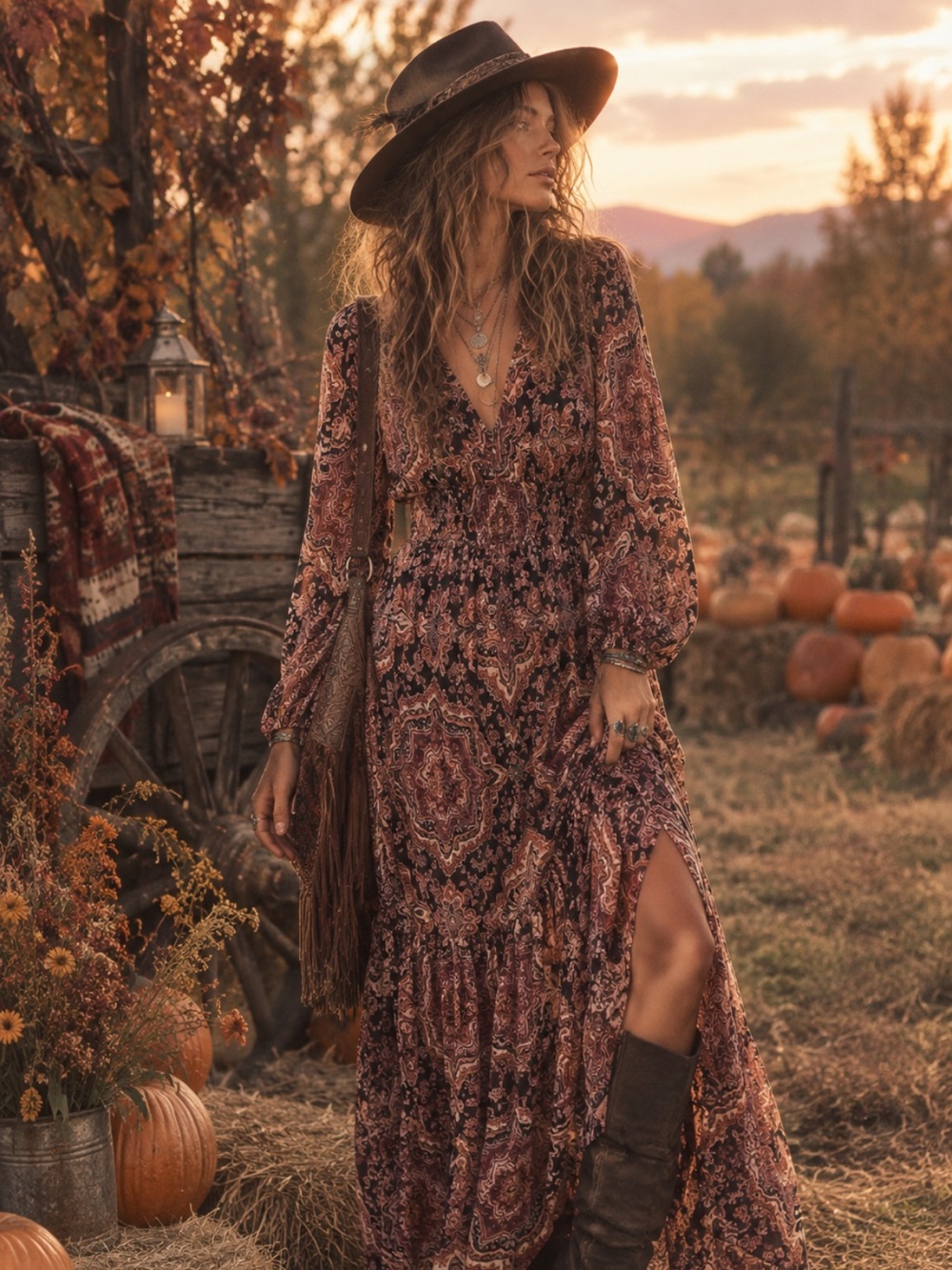Just Taylor Floral Paisley Long Sleeve Midi Dress Maroon/Black